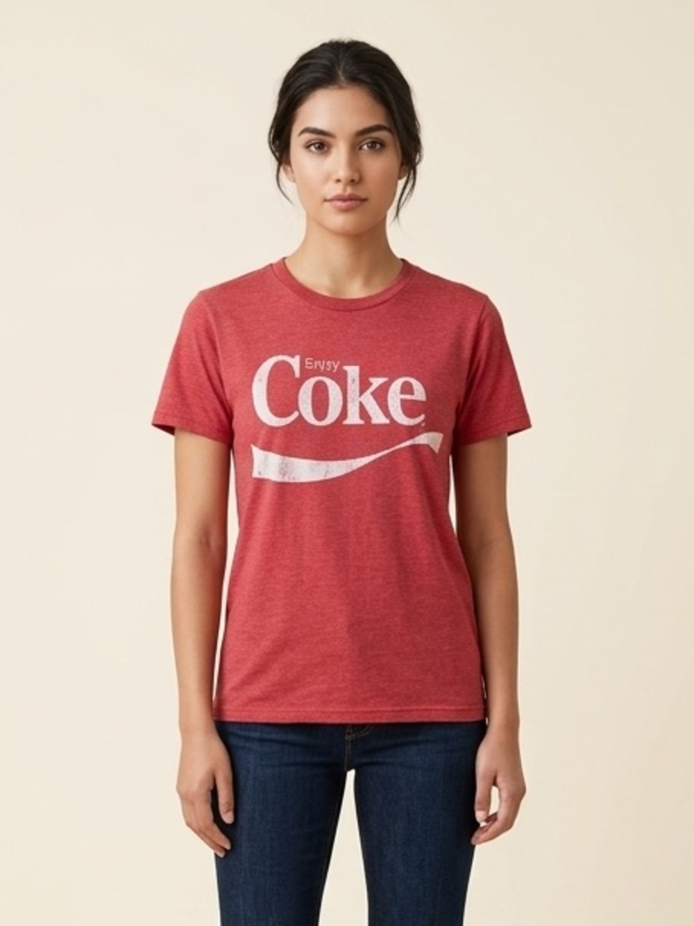 Coke Coca-Cola Red Short Sleeve Tee Distressed Graphic Cotton Blend M